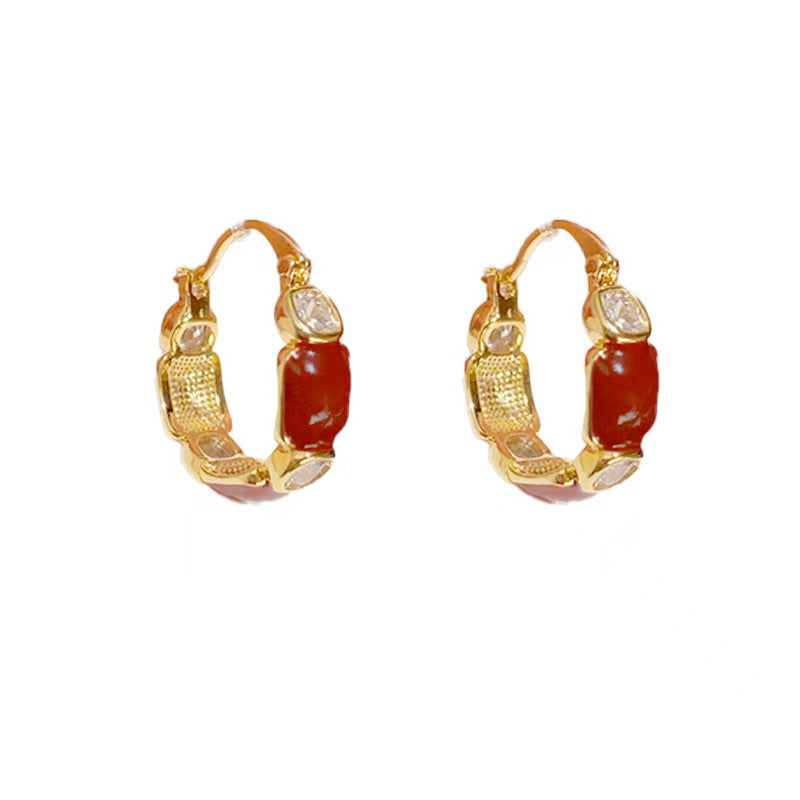 Wholesale wine red square light luxury earrings